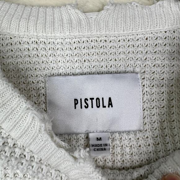 Pistola White Distressed Pullover Sweater 100% Cotton MEDIUM Crewneck - Picture 3 of 5